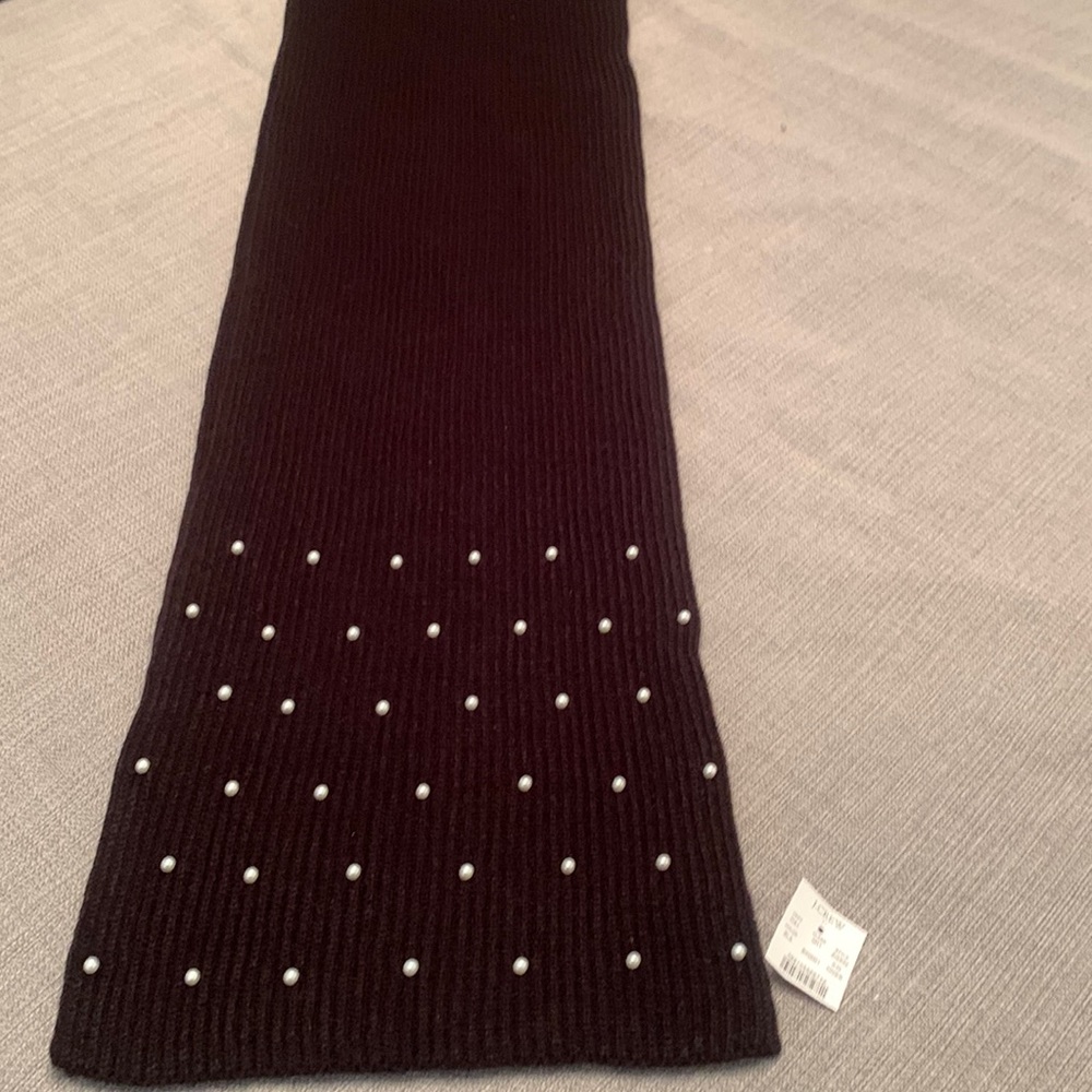 NWT J. CREW Knit Scarf Madewell Black with Faux Pearl Accents 78x11